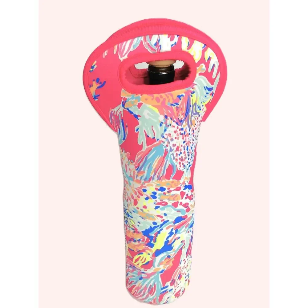 Lilly Pulitzer Pink Insulated Wine Caddy Bag Coral Summer Neoprene Bottle Tote